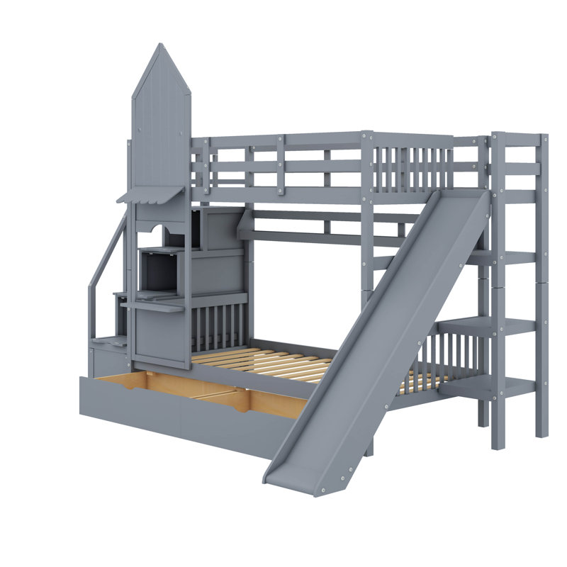 Jezeniah Kids Twin Over Twin Bunk Bed, Gray