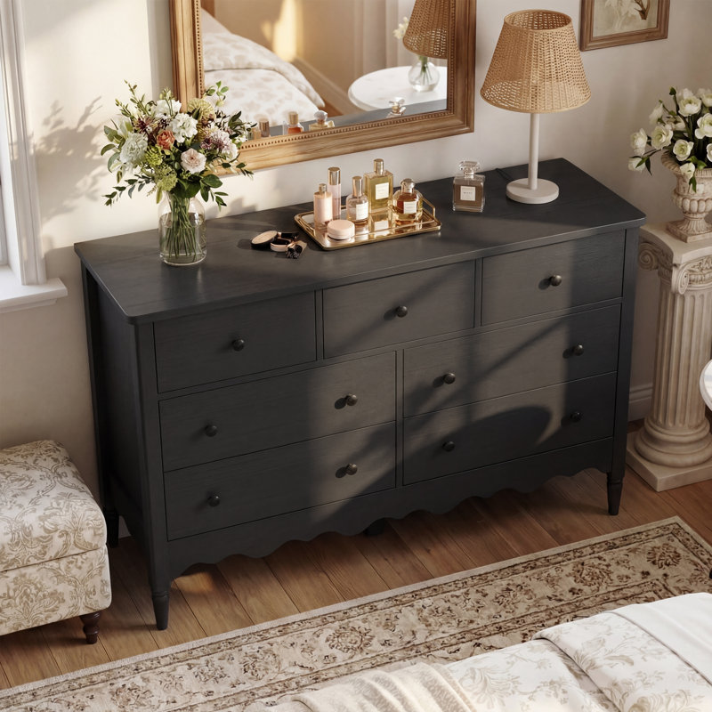 Commode 43,3 po avec tiroirs en bois, Noir