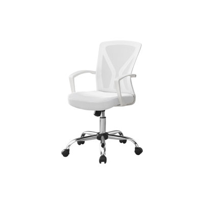 Chaise de bureau blanche à dossier moyen avec accoudoirs fixes, chaise de travail pivotante à hauteur réglable, tissu en filet de polyester