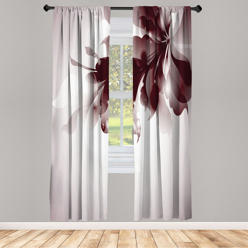 Microfiber Floral Semi-Sheer Rod Pocket Curtain Panels, 28" W x 63" L, Magenta/White