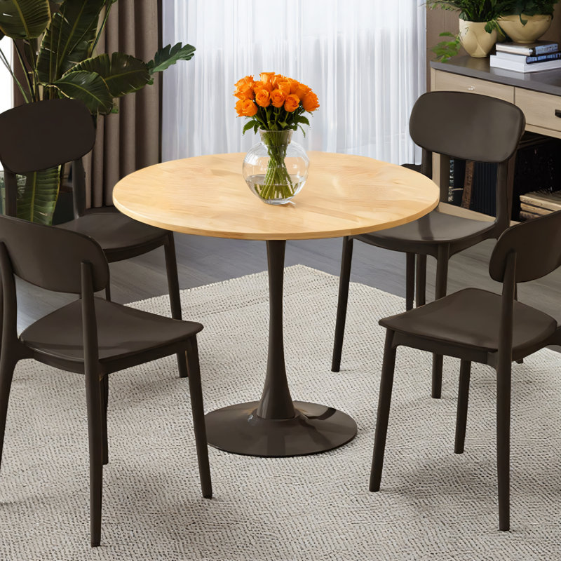 (natural Wood Color) Round Table, Modern Dining Table, Dining Table, Mdf Top And Steel Base Tulip Round Kitchen Table, Kitchen Table, Mid-century Living Room Coffee Table 24 Inch, Oval Dining Table