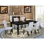 L'ensemble de mobilier de salle à manger 9 pièces comprend une table rectangulaire en bois avec feuille papillon et 8 chaises Parsons en tissu gris, noir-655292492-655292489-655292488