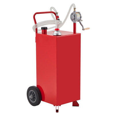 35 Gallon Heavy-Duty Portable Fuel Caddy with Rotary Hand Pump and All-Terrain Wheels, Gasoline Fuel Transfer Storage Tank for Boats, Cars, ATVs and Lawn Mowers