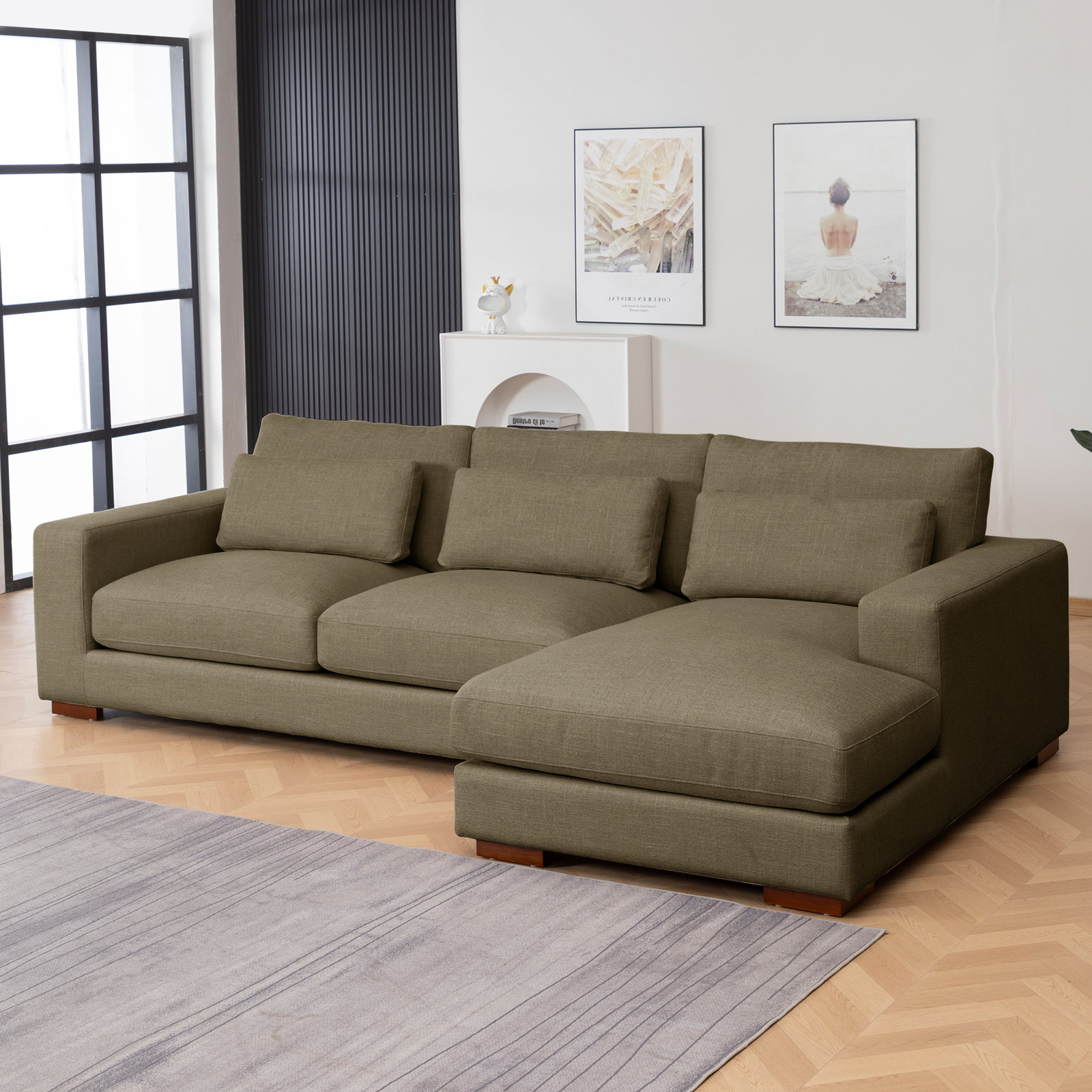 Copley 2-Piece 106.3” Upholstered Sectional, Right Hand Facing, Green Cotton Blend