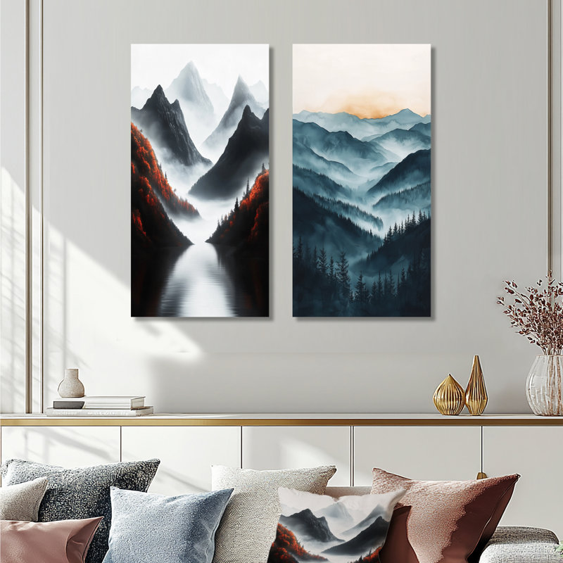 «The Silent Ridge into the Mountains», art mural blanc 2 pièces, 32" H x 32" W
