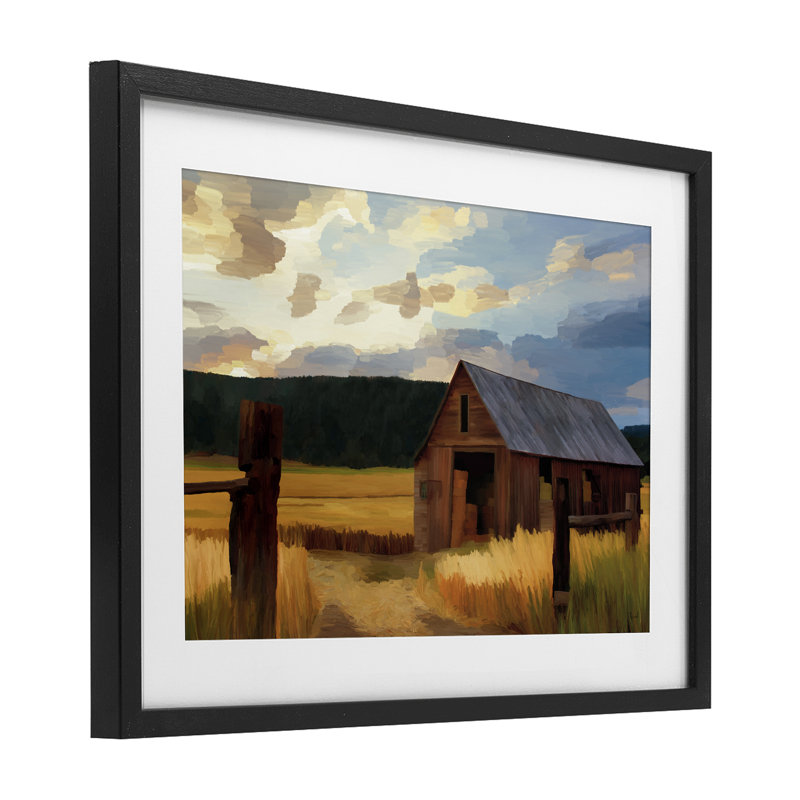 «Harvest Time Autumn Barn», reproduction sous verre encadrée, design par Renel Peters, H 17 po x l 23 po, Cadre noir minuit
