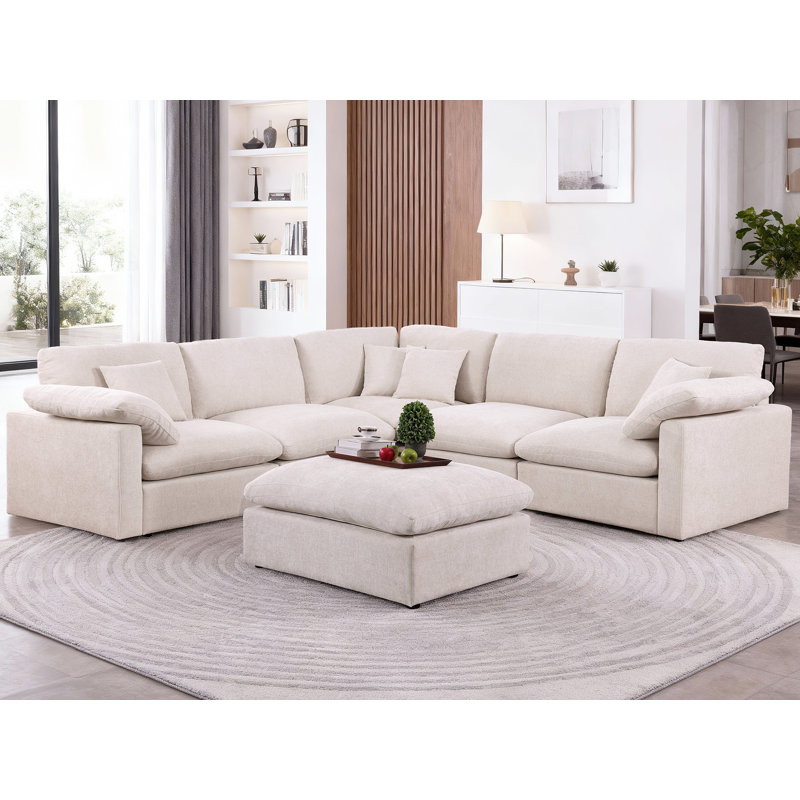 Canapé modulaire surdimensionné d'angle surdimensionné, ensemble de salon modulaire en chenille Shariff Cloud, Chenille beige