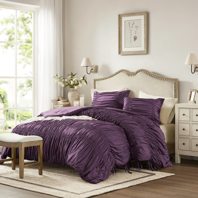2 pièces d'édredon mauve simple / simple TG, en microfibre au design romantique, en microfibre brossée prélavée à la chaleur semblable à celle des nuages, avec motif à utiliser et attaches délicates, lavable à la machine, standard 100