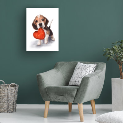 Bolog MAKIKO Little Dog With Red Heart Canvas Art