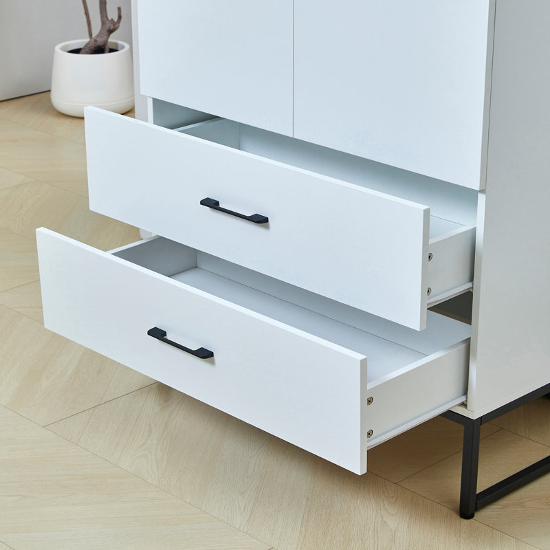 Grande armoire moderne en bois avec base en métal, Blanc