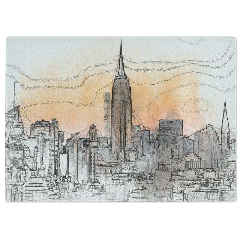 Tempered Glass Yellow New York Skyline in Abstract Chopping Board, 28.5 cm W x 20 cm L