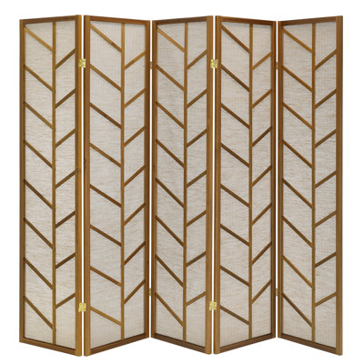 Room Divider Screen With Jute Insert Geometric Cutout Wood