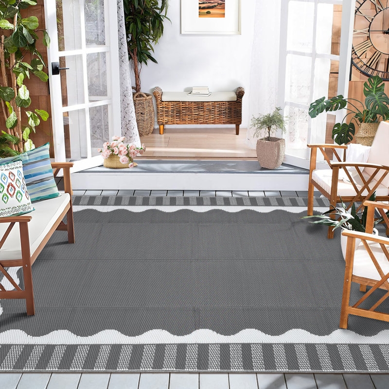 Waterproof & mark Resistant Outdoor Rug Reversible Plastic Patio Mat Modern Carpet for Garden Backyard Camping Weather Resistant