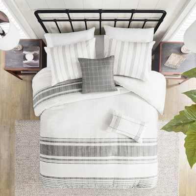 100% Cotton Duvet Cover , Full/Queen, White/Grey, , Steam ,
