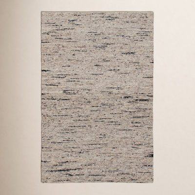 Beige Black Hand-Woven Striped Rug