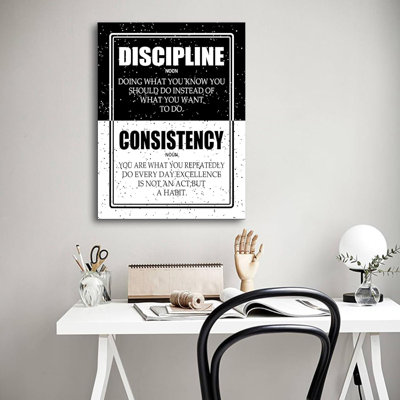 Discipline Consistency Inspirational Canvas Wall Art Motivational Positive Quote Poster Print Artwork For Home Office Room Gym Classroom Framed Ready To Hang [18''Wx24''h]