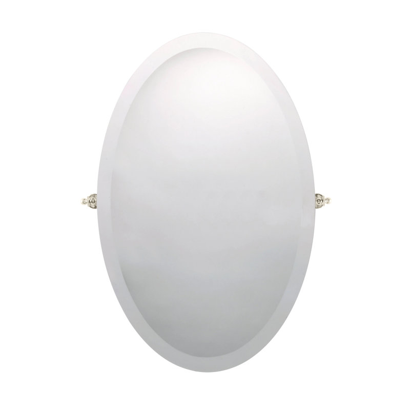 Beauty Oval Metal Beveled Wall Mirror, Polished Nickel