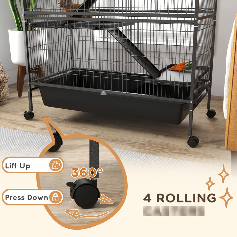 Cage pour petits animaux 53,5 po - 5 niveaux en métal avec roues pour furet, chinchilla, gris 5 niveaux