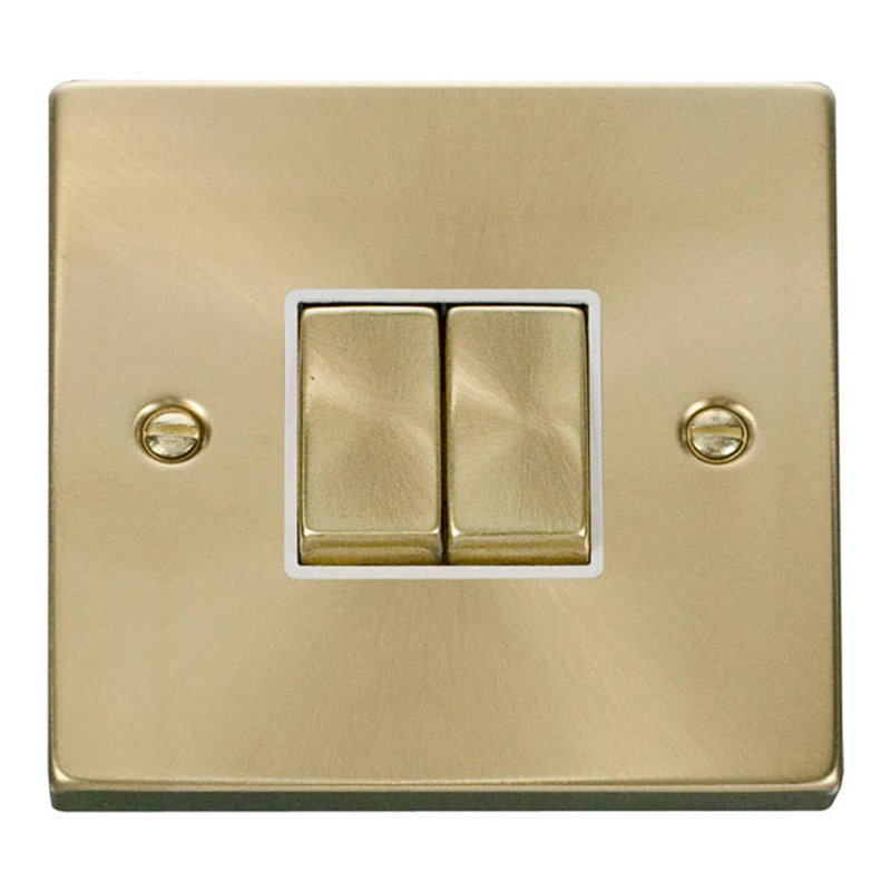 Satin Brass 10A 2 Gang 2 Way Ingot Light Switch
