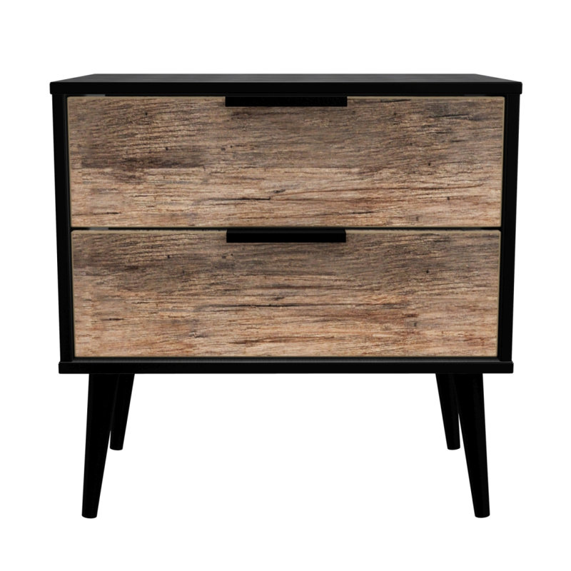 Fully Assembled Berryhill 2 Drawer Bedside Table, Oak/Black