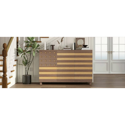 Buffet de 55 po avec rangement: Armoire de cuisine polyvalente fabriquée à la main avec 2 tiroirs et 3 portes, cette pièce sert également de console de bar avec tablettes