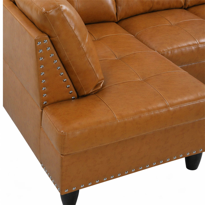 Canapé modulaire en similicuir avec repose-pieds, Gingembre gingembre