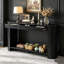Console ovale avec 3 tiroirs et tablette de rangement inférieure, canapé d'entrée en placage de chêne-130482545
