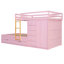 Full Size Bunk Bed With 2 Large Drawers & 5 Small Drawers, MDF & Solid Wood Construction, Modern Storage Design With Small Wardrobe –White-545312702