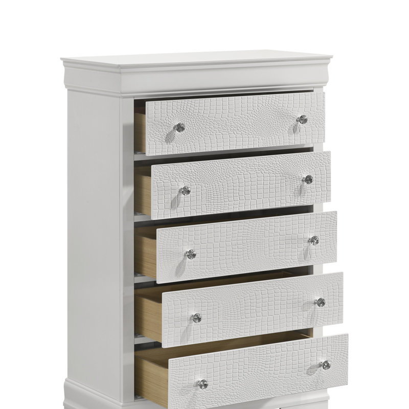 Commode 5 tiroirs Blaze, Blanc