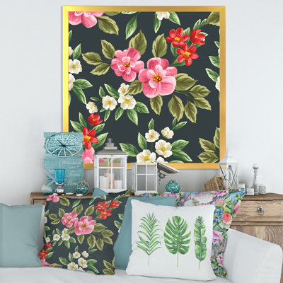 Fleurs rétro roses et rouges II - peinture sur toile