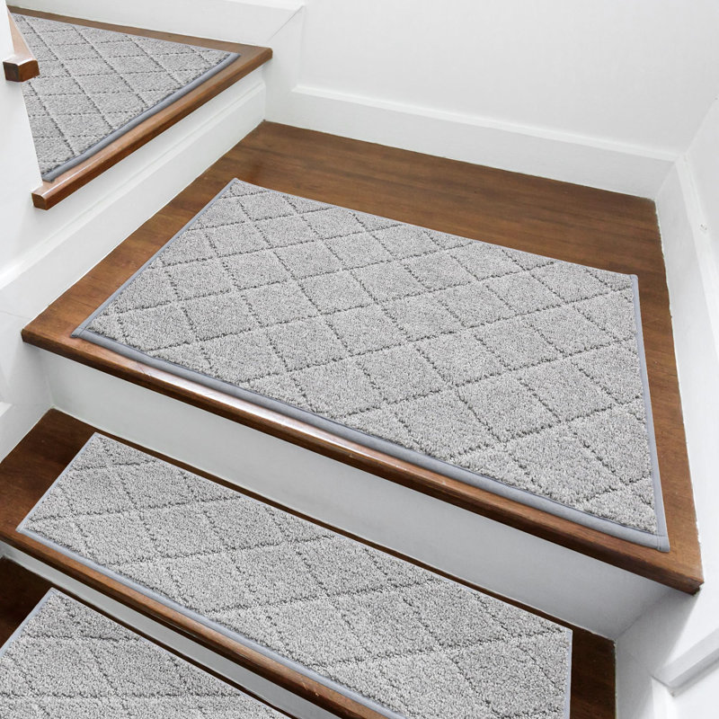 Tapis d'escalier intérieurs de coin antidérapants pour marches en bois, tapis d'escalier antidérapants, envers 100% polyester TPE, gris, 20 po x 32 po