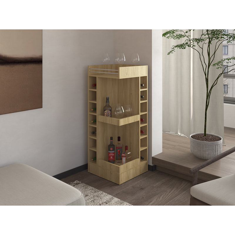 Bar Lamer avec porte-bouteilles et tablette ouverte, European Ash