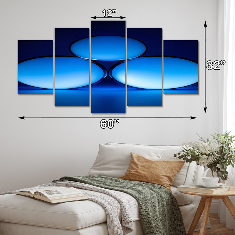  «Serenity Circlescapes Kind Of Blue II - Impression sur toile géométrique moderne - 5 panneaux