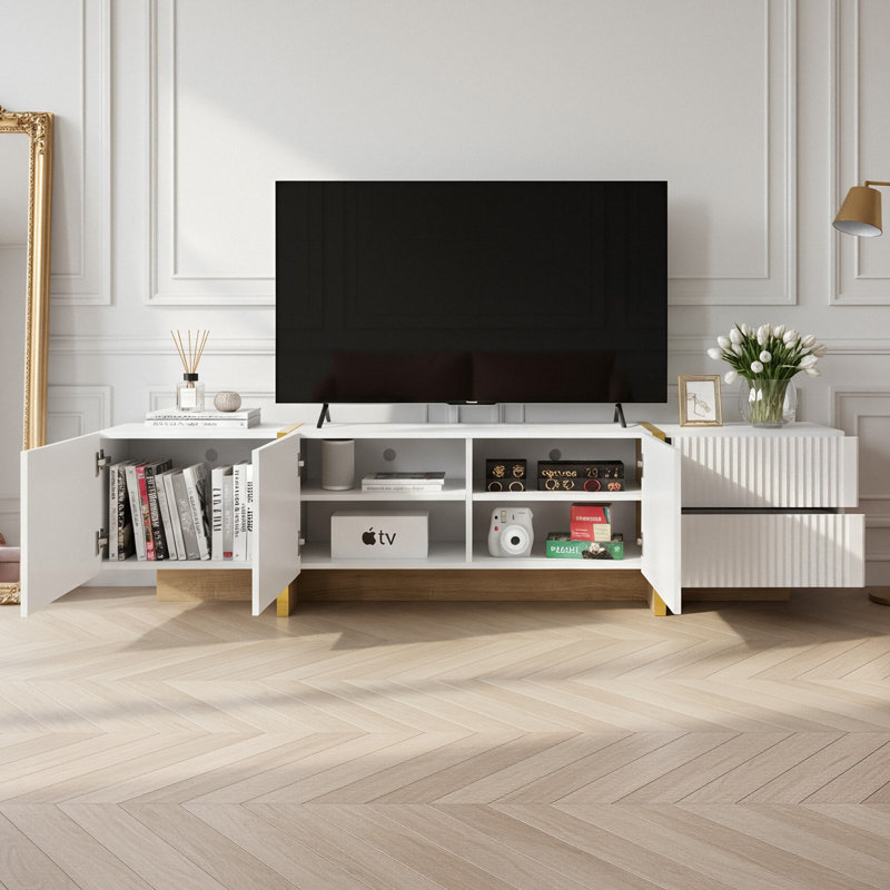 Allonah Unfinished TV Stand for TVs up to 85", White/Gold