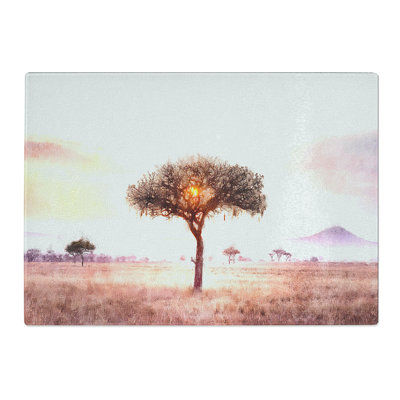 Tempered Glass Lone Tree in the Serengeti in Tanzania Chopping Board