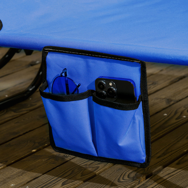 Outsunny Folding Chaise Lounge Pool Chairs With Canopy Shade, Reclining Back, Steel Frame, And Side Pocket For Outdoor Relaxation