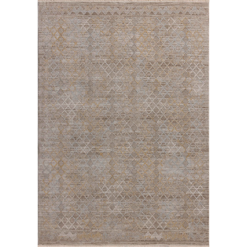 Amber Lewis Taupe Gray Geometric Polyester Area Rug with Fringe