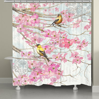 Birds And Cherry  Blossoms Shower Curtain