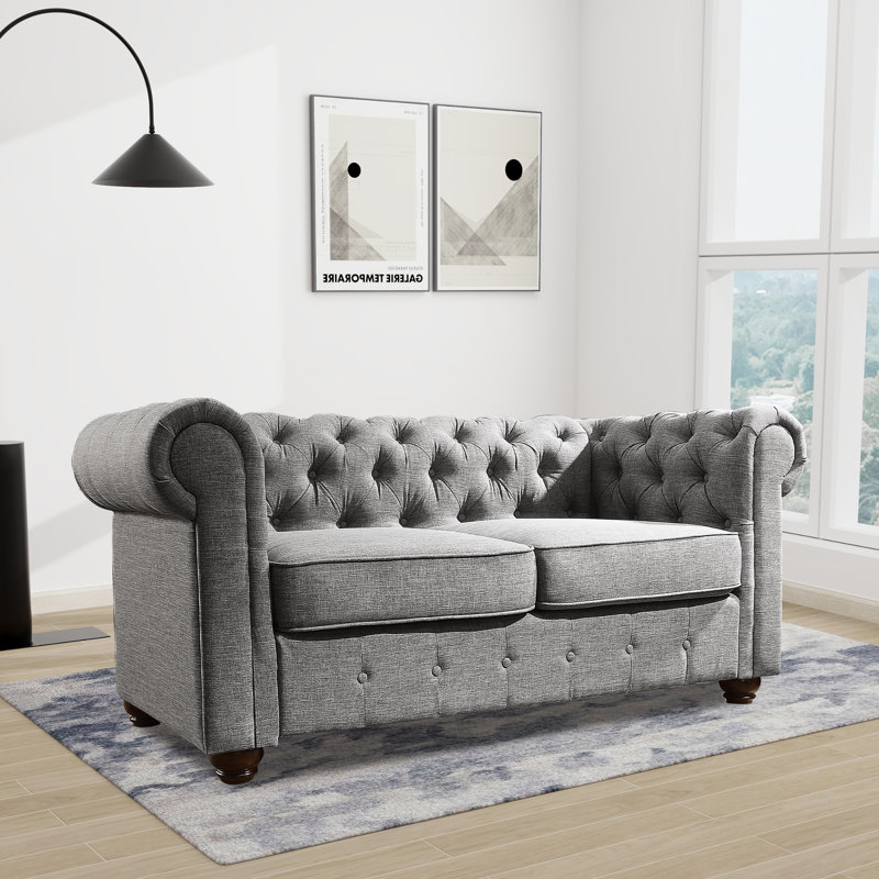 Upholstered Tufted Loveseat Couch,Chesterfield Sofa loveseat with Armrest Scroll Arm Sofa Couch, Sectional Sofa for Living Room Office