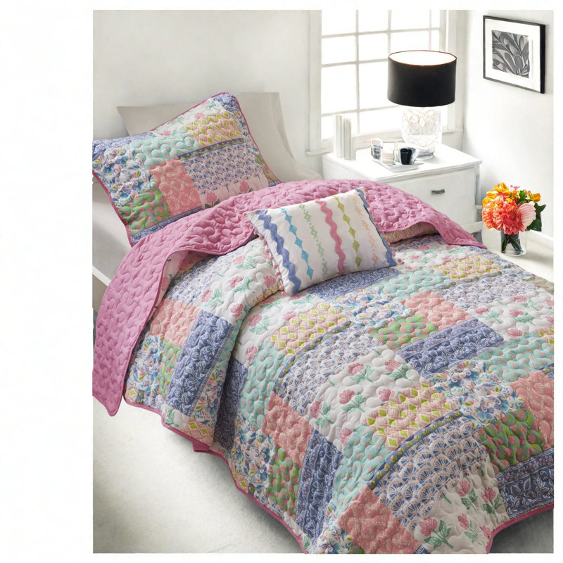 Reversible Soft Polyester Bedding Sets, Twin Xl Patchwork For Home