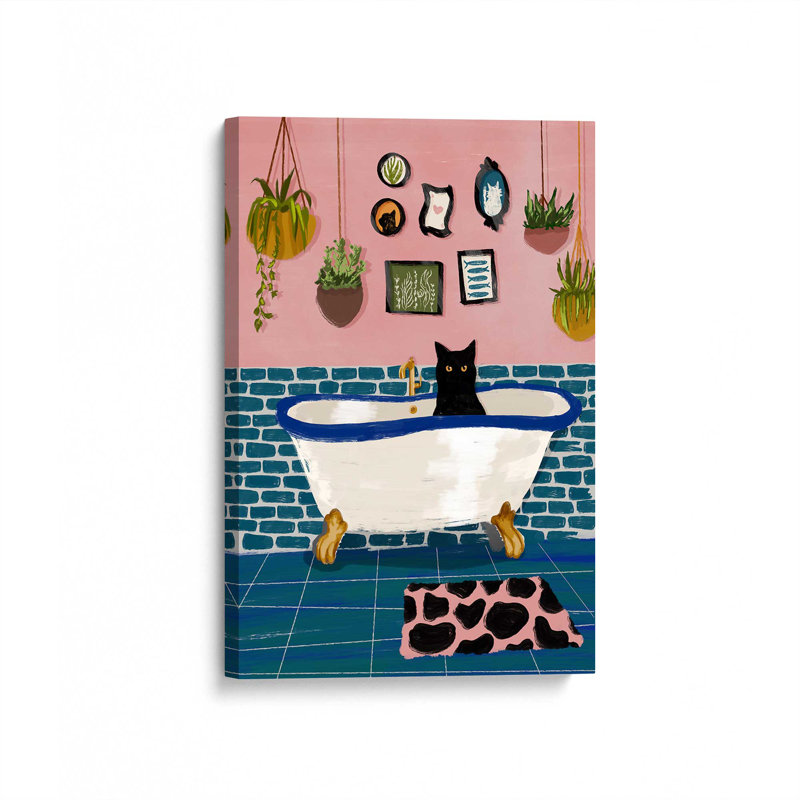 «Kitty Cat Bath I» par BigBadMullet, reproduction d'art sur toile, H 40 po x l 30 po