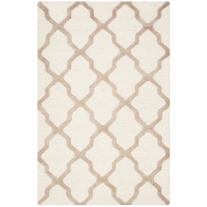 Cannen Hand Tufted Wool Geometric Rug, Rectangle 2' x 3', Ivory/Beige