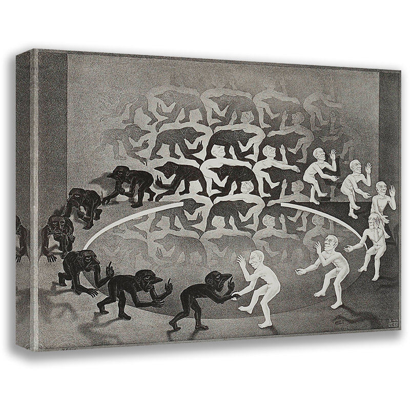 «Encounter» par M.C.Escher, toile tendue avec châssis, H 28 po x l 40 po