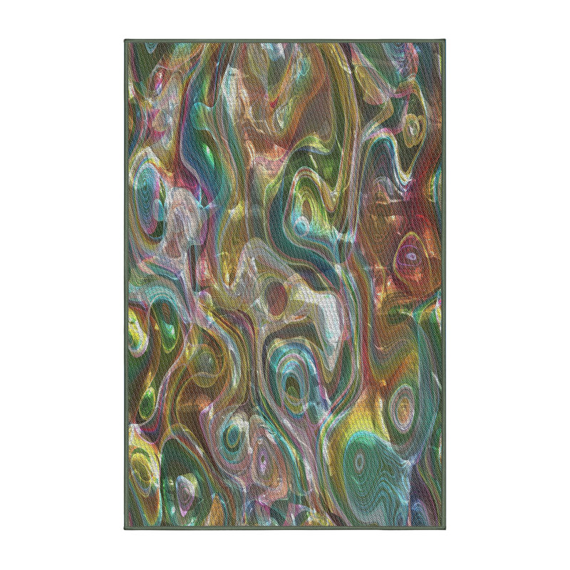 Tapis vert/jaune à motifs, Rectangle 2 pi x 5 pi