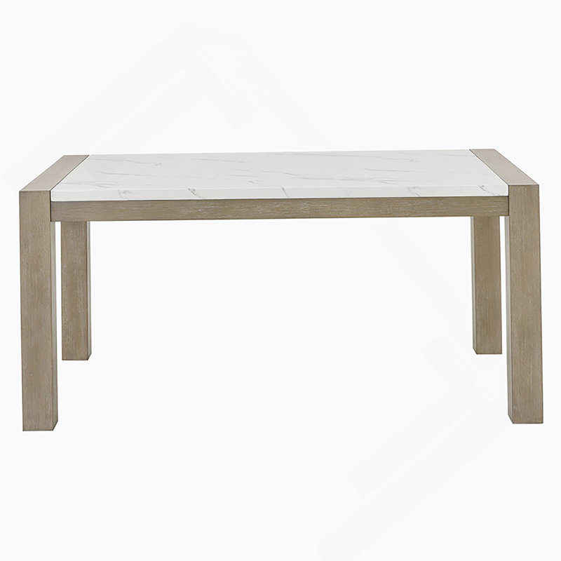 Table de salle à manger rectangulaire 66 po avec plateau en faux marbre blanc et finition chêne clair