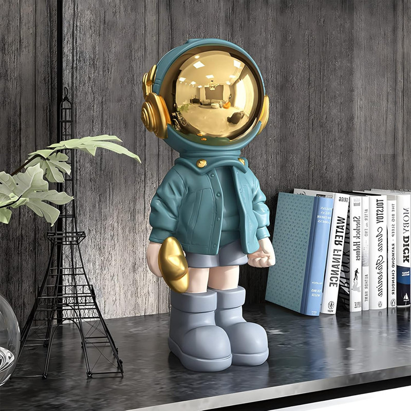 Medium Astronaut Statue Blue Spaceman Sculpture