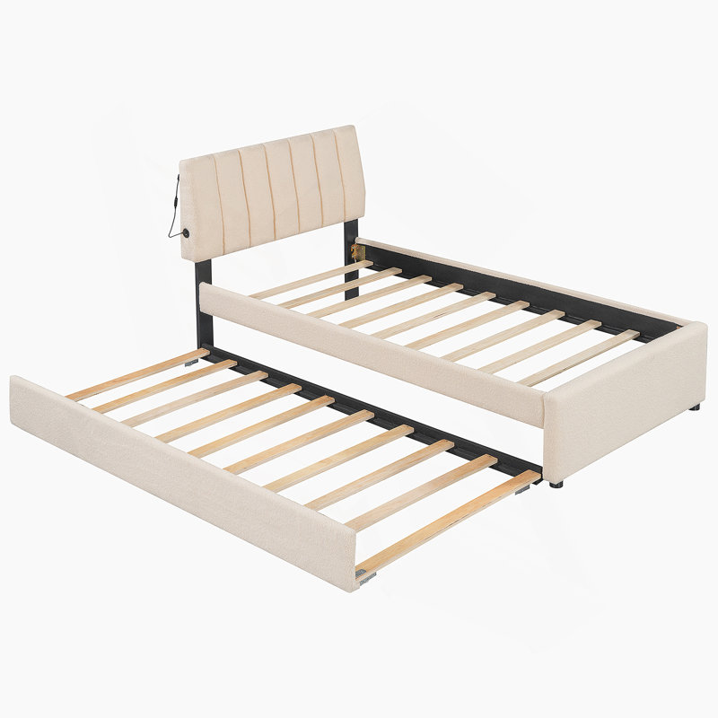 Lit plateforme tapissier avec lit gigogne Teddy, Simple