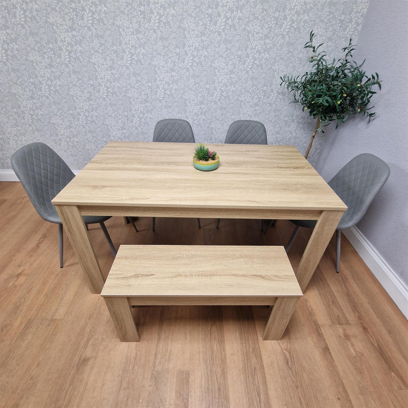 Nykayla 6 - Person Dining Set, 75cm H x 140cm W x 80cm D, 6 Pieces: Table, Bench, 4 Chairs, Grey