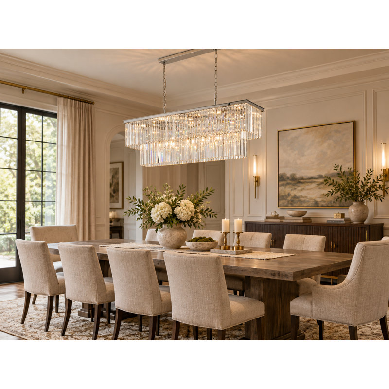 18-Light Chrome Chandelier With Clear Hanging Crystals