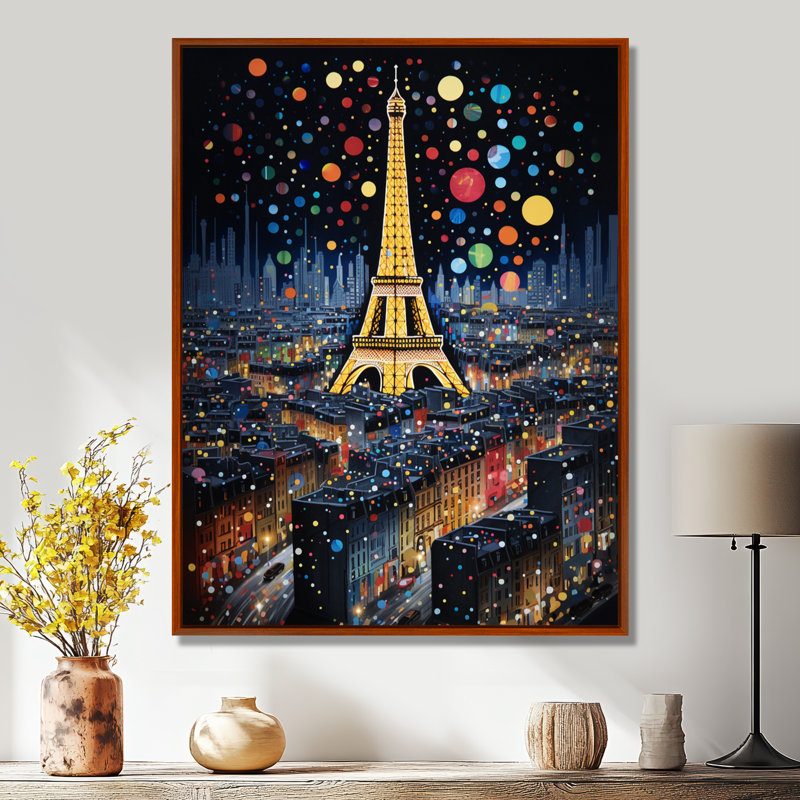 «New Year Fireworks Paris Eiffel Tower I - City Paris», reproduction d'art, Cadre flottant brun, H 32 po x l 16 po